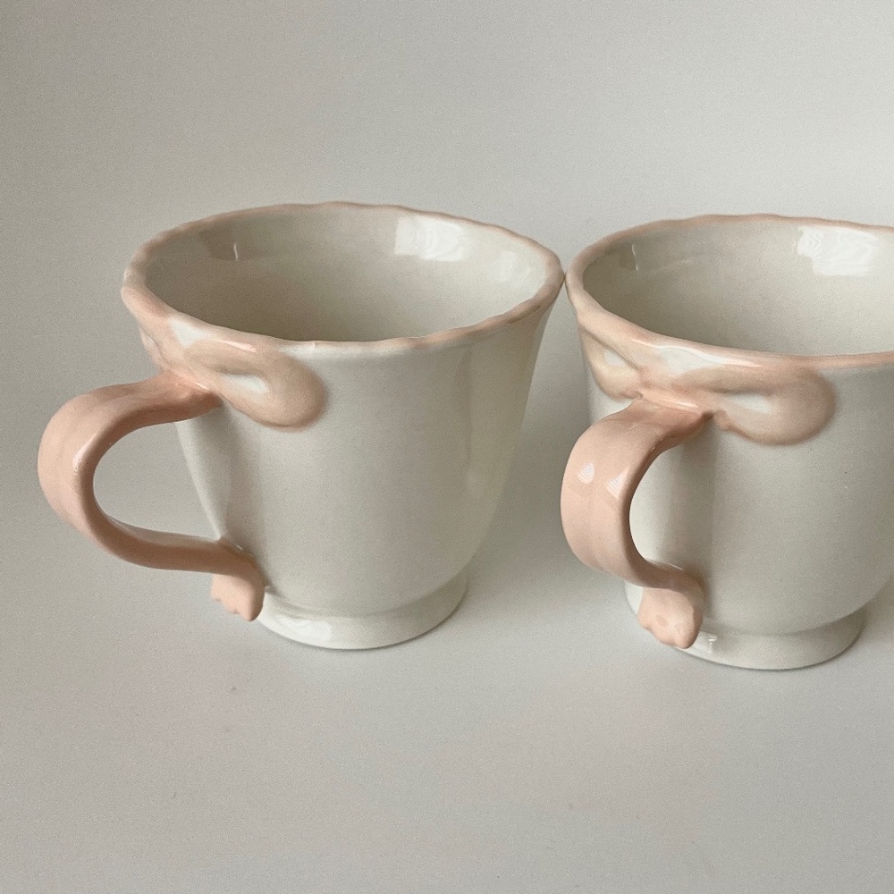 Anthropologie Benedita Bow Stoneware Mug SET OF 2 BRAND NEW IN A BOX